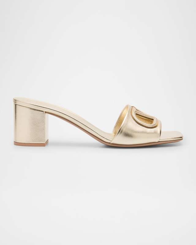 VLogo Metallic Leather Cutout Mule Sandals